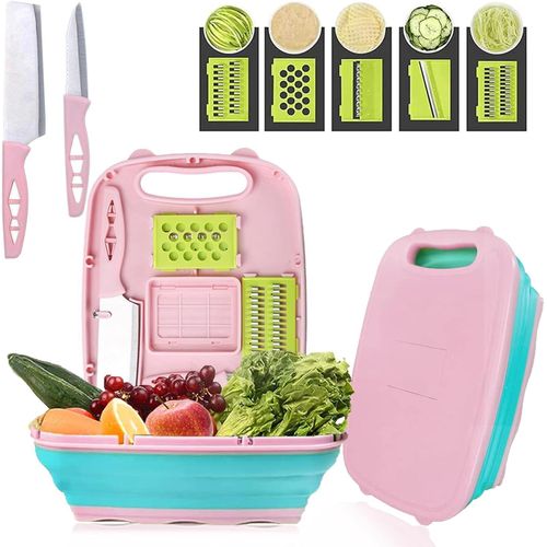 product_image_name-Generic-Camping Cutting Board, 9-In-1 Multi Collapsible Cutting Board with Colander, Kitchen Vegetable Washing Basket,Cutting Boards For Kitchen Drainer Fruit Slicer Grater For Campers, Picnic, BBQ- Multicolor-1