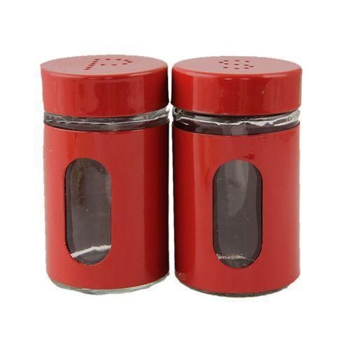 product_image_name-Generic-2 Pc Steel And Glass Pepper And Salt Shaker-Red-1