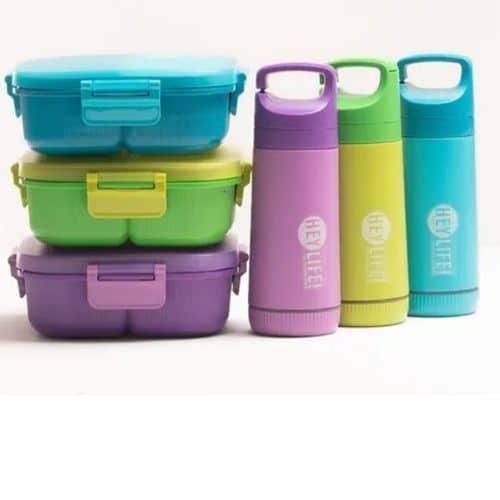 product_image_name-Generic-Leak Proof 3 Compartment Lunch Box With Bottle (350 ML) Reusable Microwave Freezer Safe Food Containers with Spoon for Adults and Kids-3