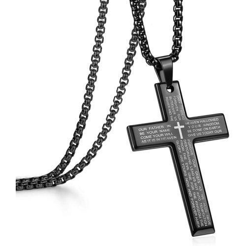 product_image_name-Neuron Necklace-Necklace This is a black stainless steel cross pendant with a box chain.-2