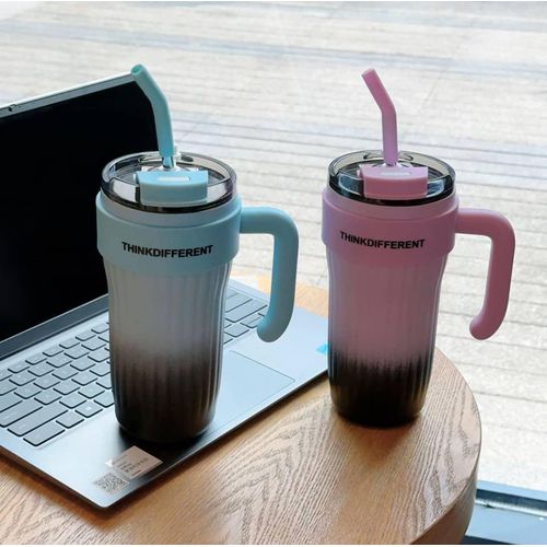 product_image_name-Generic-860ml Car Cup 304 Layer Stainless Steel Handle Straw Insulation Cup Student Cute Casual Portable Water Bottle Coffee Mug-1