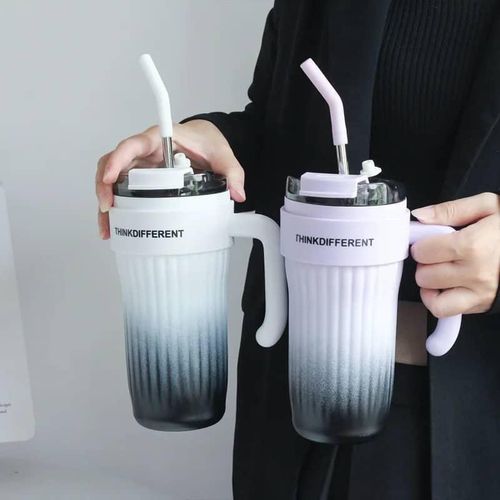 product_image_name-Generic-860ml Car Cup 304 Layer Stainless Steel Handle Straw Insulation Cup Student Cute Casual Portable Water Bottle Coffee Mug-5