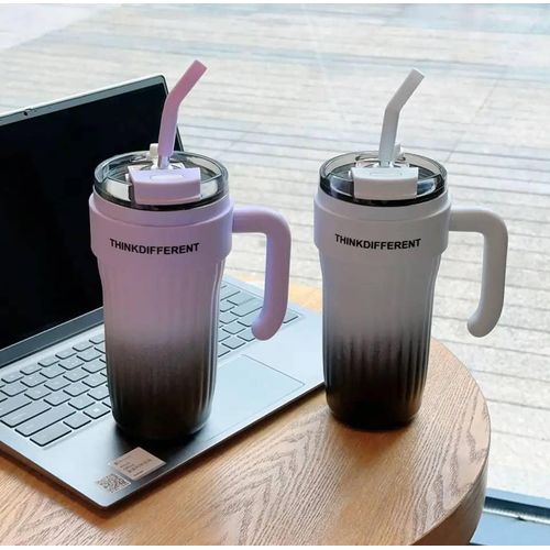 product_image_name-Generic-860ml Car Cup 304 Layer Stainless Steel Handle Straw Insulation Cup Student Cute Casual Portable Water Bottle Coffee Mug-8