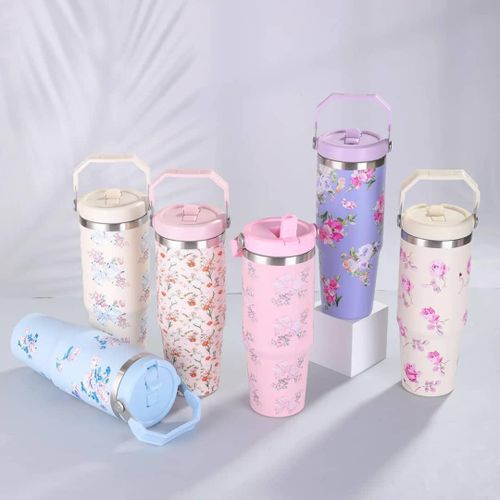product_image_name-Generic-Stainless Steel Thermos Flower Pattern Vacuum Water Bottle Lid - Multi-Color.-2