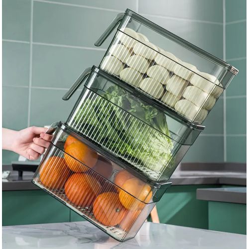 Crisper Transparent Fresh Keeping Box Storage Containers Refrigerator Fresh  Produce Stackable Pantry Bin Fresh Produce Saver Storage Containers Draini