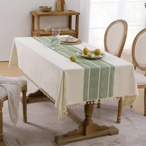 product_image_name-Generic-150 x 220 cm Farmhouse Cotton Linen Waterproof Tablecloth Burlap Table Cloths With Tassel, Heavy Weight Wrinkle Free Boho Table Cover for Picnic Camping Dining for Kitchen Dining Table Rectangle Tables -6