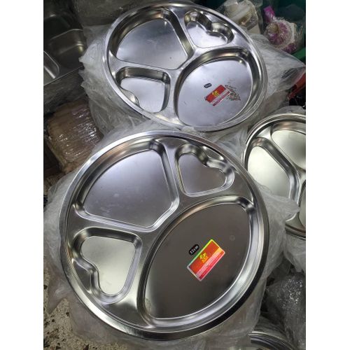 product_image_name-Generic-Stainless steel round 4-in-1 compartment dinner plate. -1