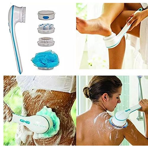 product_image_name-Generic-Spin Spa ELECTRIC Body BRUSH Exfoliate Cleanser Electric Shower Brush, 5 Rotating Brush Heads, Waterproof Silicone Body, facials Shower Scrub exfoliating Shower Brush, Shower Women and Men's Back Brush Long Handle, Blue.-3