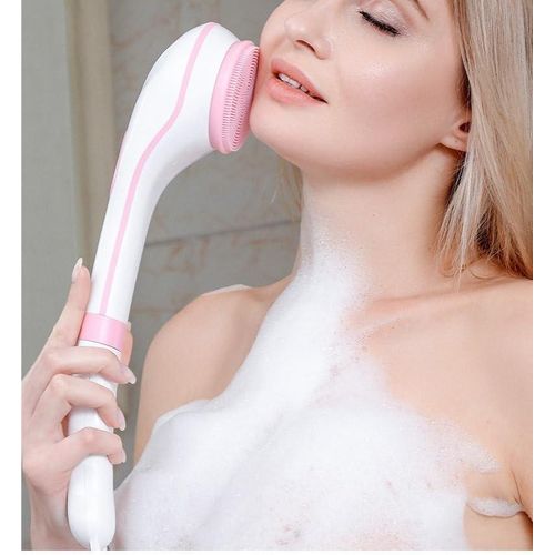 product_image_name-Generic-Spin Spa ELECTRIC Body BRUSH Exfoliate Cleanser Electric Shower Brush, 5 Rotating Brush Heads, Waterproof Silicone Body, facials Shower Scrub exfoliating Shower Brush, Shower Women and Men's Back Brush Long Handle, Blue.-4
