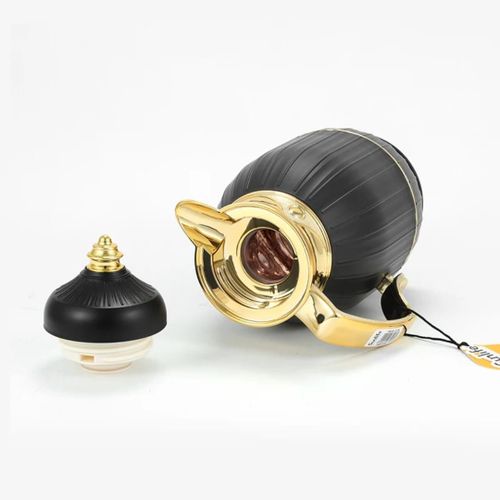 product_image_name-Generic-1L Sunlife Arabic Style Vacuum Flask Pot, typically designed with a black plastic body, gold accents, and a glass liner for hot beverage storage-Black and Gold-1