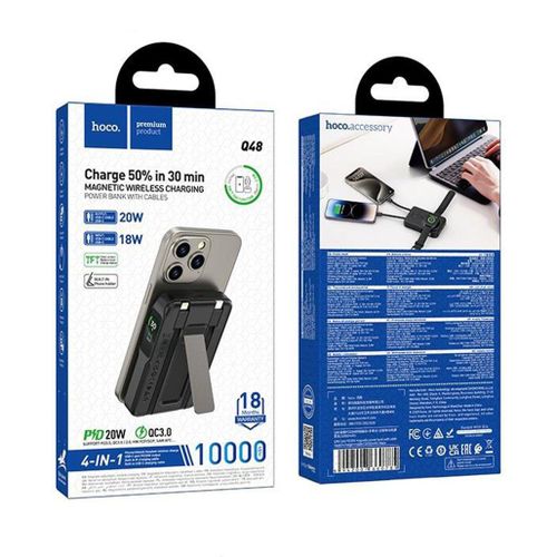 product_image_name-Hoco-Q48 10000mAh Magnetic Wireless Power Bank with Built-In Cables & MagSafe Support - Black-6