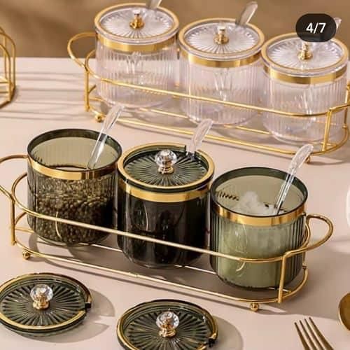 product_image_name-Generic-3 Piece Plastic Sugar Bowl Coffee Tea Canister Snack Storage Containers Appetizer Plates For Nuts Wedding Decor Dry Fruit Sealed Jars- Multicolor.-6