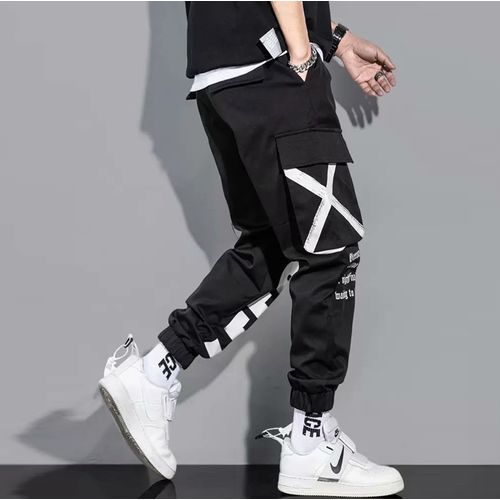 Black Cargo Pants for Men Hip Hop Cargo Trousers Male Vintage