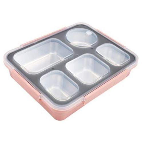 product_image_name-Generic-5 Compartment Lunch Box, Portable Food Flask Container-Pink-2