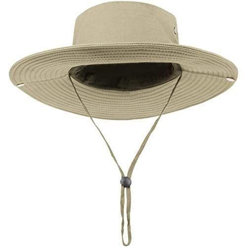 product_image_name-Generic-Wide Brimmed Khaki Sun Hat With Adjustable Chin Strap And Side Snaps For Outdoor Hiking Adventures-4