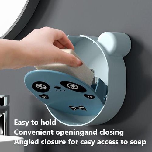 product_image_name-Generic-2PCS Wall-Mounted Cartoon Panda  Soap Box with Lid Light Luxury Soap Holder Punch-Free Soap Box Drain Laundry Soap Box For Bathroom Kitchen-3