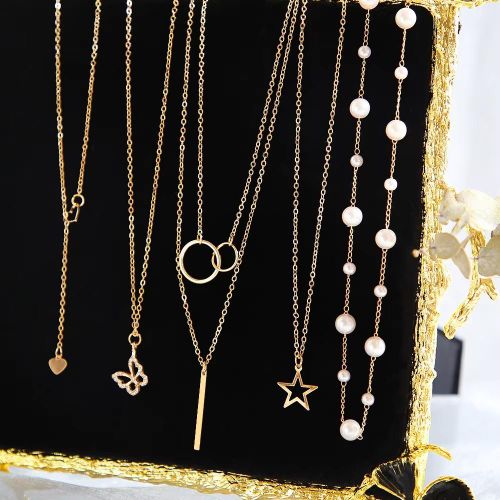 product_image_name-Fashion-6 Pieces Women's Jewelry Necklaces Set - Gold-5