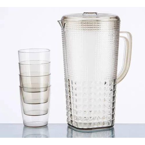 product_image_name-Always-5 Piece Plastic Pitcher Set  With Lid With Transparent Water Jug With Handle And 4 Piece Tumbler Cups Perfect Kitchenware Gift for Dinner Parties, Barbecues, Celebrations and Friendly Get-Togethers - Multicolor-1
