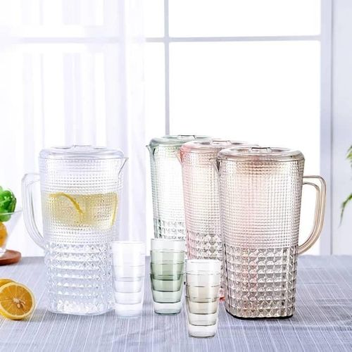 product_image_name-Always-5 Piece Plastic Pitcher Set  With Lid With Transparent Water Jug With Handle And 4 Piece Tumbler Cups Perfect Kitchenware Gift for Dinner Parties, Barbecues, Celebrations and Friendly Get-Togethers - Multicolor-6