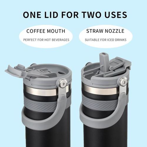 product_image_name-Generic-Travel Mug Tumbler With Straw Lid And Handle 550 ML Travel Coffee Mug Portable Vacuum Stainless Steel Reusable Insulated Thermos Flask For Hot & Cold Drinks/Coffee/Tea/Beer (Olive Green)-2
