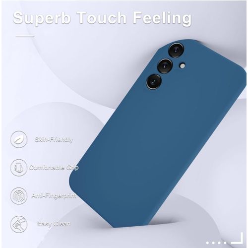 product_image_name-Samsung-Galaxy A15 5G Luxury Soft Rubber Liquid Silicone Skin Touch Feel Cover Case With glasss Armor Blue Navy Blue-2
