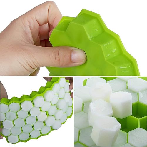 product_image_name-Generic-2PC Set Of Rubber Flexible Silicone Honeycomb Shape 37 Cavity Ice Cube Trays for Freezer With Covers (Multicolor)-3