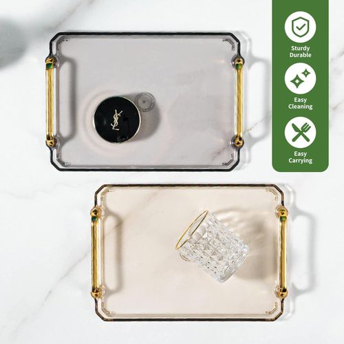 product_image_name-Generic-16 Inches Acrylic Serving Tray With Handles Decorative Coffee Table Tray - Multicolor-6