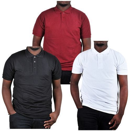 product_image_name-Fashion-Bundle Of 3 Short Sleeve  Shirts - Black,White,Maroon-1