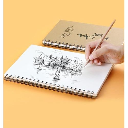product_image_name-Generic-RUQIWEMI Sketch book, Drawing Book 60 Sheet 160gsm Drawing notebook, Art paper Spiral Bound Kraft Cover Portable Art Supplies-2