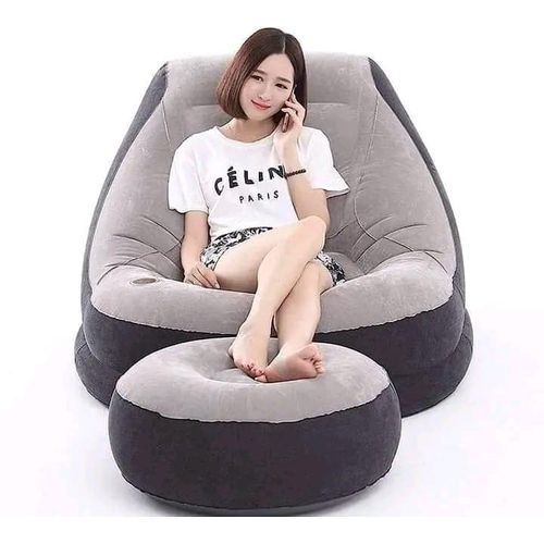 product_image_name-Generic-Genuine & Comfortable Intex Pressure Sofa Set Bean Bag with Footrest Air Bean Bag Sofa Chair and Free Pump - Grey,Black-4