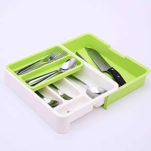 product_image_name-Generic-Plastic Expandable Kitchen Cutlery Organizer-Green-1