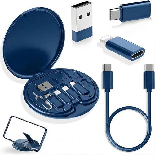 product_image_name-Generic-Multi USB Charging Adapter Cable Kit, Humorous 9 in 1 Cable Case, USB Adapter Multi Charging Cable Case, USB Adapter Kit, Multi Charging Cable Storage Box Contains SIM Card Holder, Phone Holder(Blue)-1