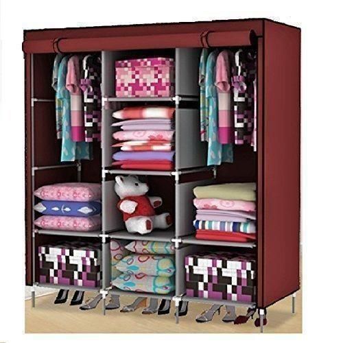 product_image_name-Generic-3 Column Cloth & Metallic Frame Portable Wardrobe - Multicolour-1