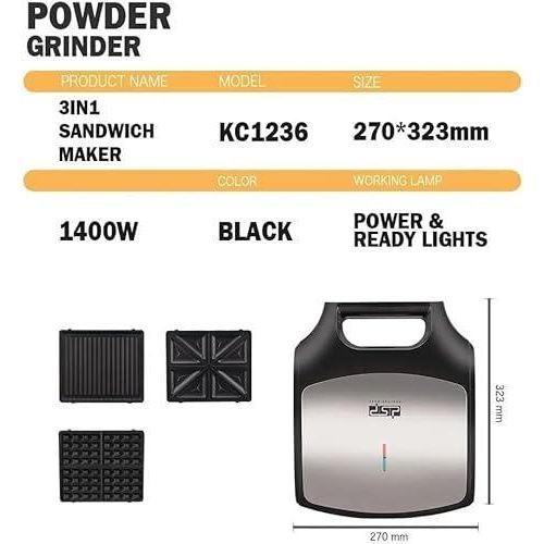 product_image_name-Dsp-3 IN 1 Waffle Maker 1400W- BLACK-4