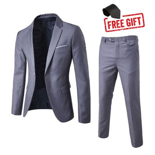 Shop Two-Piece Men's Suit Set +tie - Slim Fit - Gray