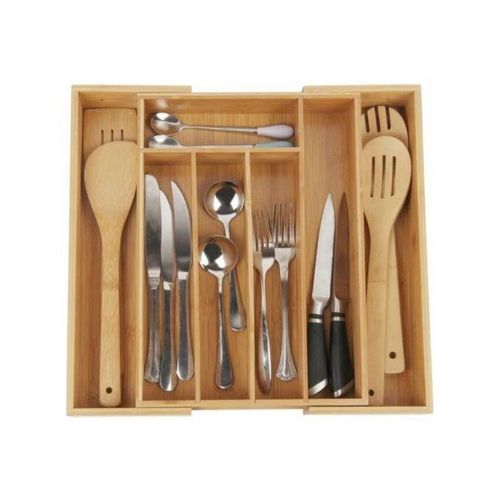 product_image_name-Generic-Adjustable Bamboo Drawer Organizer Divider Tray cutlery Storage Box - Brown.-1
