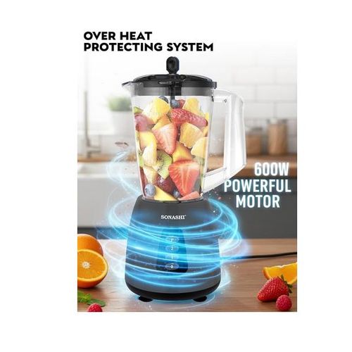 product_image_name-Sonashi-3-in-1 Blender with 600W Motor, 1.8L Unbreakable Jar, Grinding & Chopping Cups, 6 Pcs Stainless Steel Blades, 2-Speed + Pulse,SB-195 Black -4