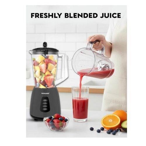 product_image_name-Sonashi-3-in-1 Blender with 600W Motor, 1.8L Unbreakable Jar, Grinding & Chopping Cups, 6 Pcs Stainless Steel Blades, 2-Speed + Pulse,SB-195 Black -5
