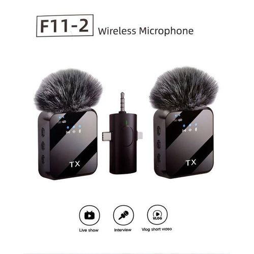 product_image_name-Generic-F11-2 3 In 1 Wireless Microphone, Noise Cancellation Wireless Mic For Youtubers, Video Recording - Black-1