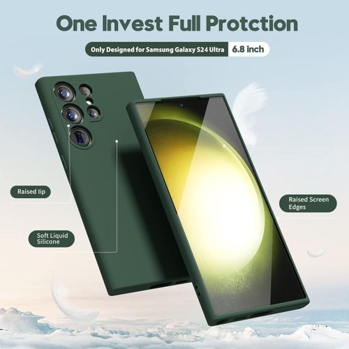 product_image_name-Generic-Samsung Galaxy S24, S24 Plus, S24 Ultra Case- Silicone Full Cover Protective Case with Soft Microfiber Lining Support Wireless Charging-Green-4