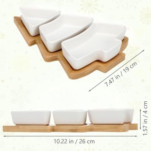 product_image_name-Generic-Snack Appetizer Trays Fruit Bowl Set, Holiday Shaped Party Plate Christmas Tree Dessert Serving Dishes, Nut Snack Platter, 3 pcs Removable Porcelain Ceramic Plates with Bamboo Board Tree Tray  Breakfast Plate Home for Living Room and Kitchen -2
