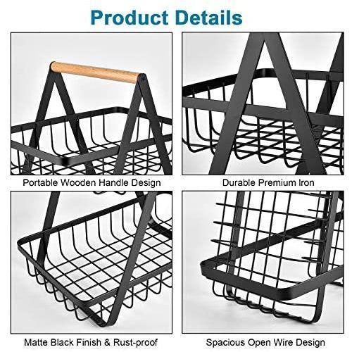 product_image_name-Generic-2-Tier Countertop Fruit Basket Bowl Bread Basket Vegetable Holder Kitchen Storage, Black-4