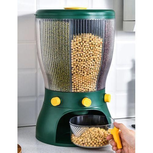 product_image_name-Generic-4 Grid Rotating Cereal Food Rice  Bucket Storage Dispenser Box Organizer-Green.-1