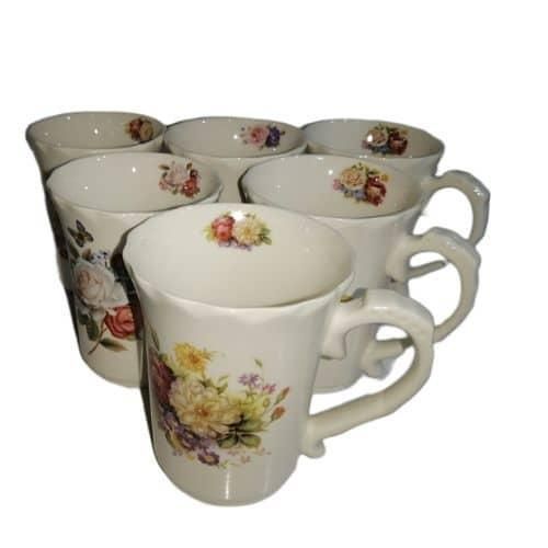 product_image_name-Generic-6 Pieces Of Multi-Flower Printed Coffee Tea Cups  Mugs- White-2