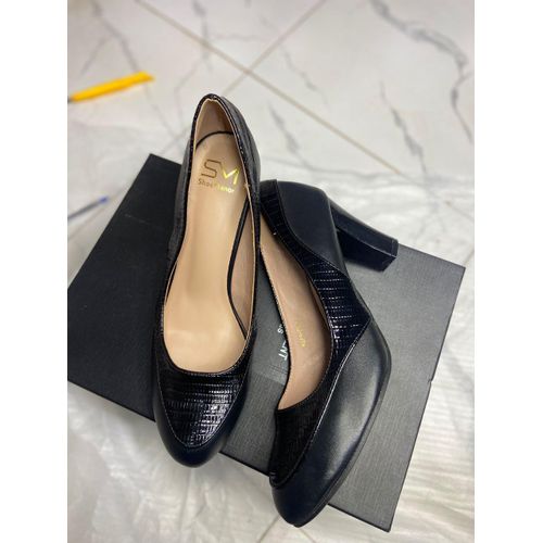 Shop ShoeManor Textured Black Block Heel Pumps