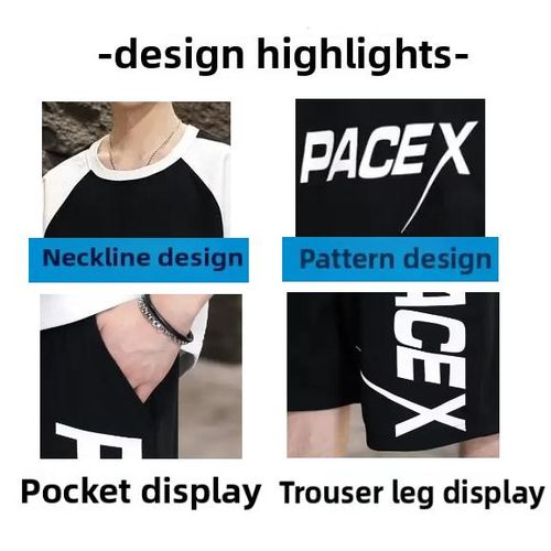 product_image_name-Fashion-2pcs Men's Short-sleeved T-shirt + Shorts,Youth Summer Sports Set-Black-8