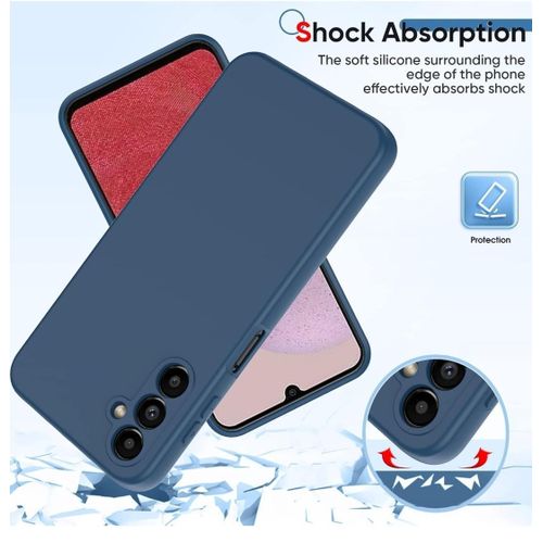product_image_name-Samsung-Galaxy A14 Luxury Soft Rubber Liquid Silicone Skin Touch Feel Cover Case With 2 Screen Protector A14 Cover With Screen Guard Blue-2