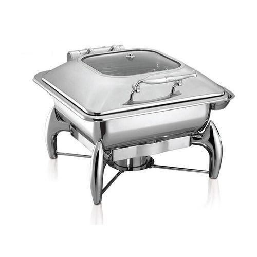 product_image_name-Generic-Stainless Steel Buffet Food Warmer Glass Lid Square Chafing Dish- Silver-1