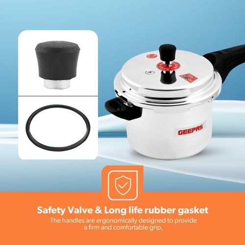 product_image_name-Geepas-5L Stainless Steel Induction Base Pressure Cooker - Lightweight & Durable Cooker with Lid, Cool Handle & Safety Valves -Silver-3