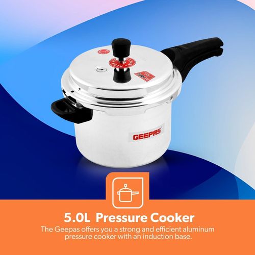 product_image_name-Geepas-5L Stainless Steel Induction Base Pressure Cooker - Lightweight & Durable Cooker with Lid, Cool Handle & Safety Valves -Silver-7